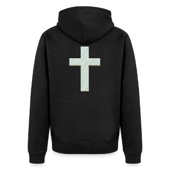 Marmorkreuz Kreuzprint - Unisex Premium Bio Zip Hoodie - Schwarz - Hinten - Nico (187cm)