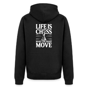 Das Leben ist Schach – mach den richtigen Zug - Unisex Premium Bio Zip Hoodie - Schwarz - Hinten - Nico (187cm)