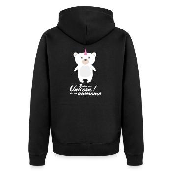 Einhorn! Bär! - Unisex Premium Bio Zip Hoodie - Schwarz - Hinten - Nico (187cm)