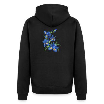 Blaue Lilien - Unisex Premium Bio Zip Hoodie - Schwarz - Hinten - Nico (187cm)