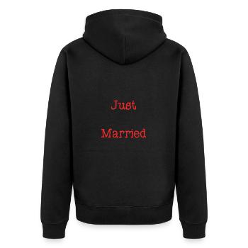 ICH LIEBE DICH. ICH HABE GERADE GEHEIRATET. Junggesellinnenabschied. VALENTINSTAG - Unisex Premium Bio Zip Hoodie - Schwarz - Hinten - Nico (187cm)