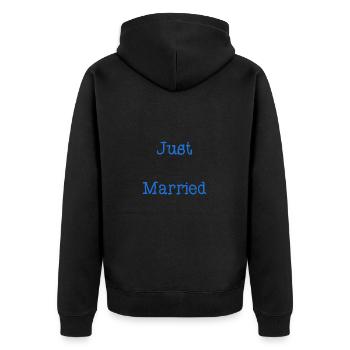 ICH HABE GERADE GEHEIRATET. Junggesellinnenabschied. VALENTINSTAG. PAAR - Unisex Premium Bio Zip Hoodie - Schwarz - Hinten - Nico (187cm)