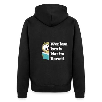 Wer lesn kun... - bayerischer Spruch - Unisex Premium Bio Zip Hoodie - Schwarz - Hinten - Nico (187cm)