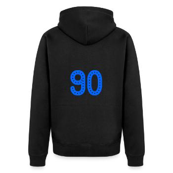 90. 90 YEARS. 90TH ANNIVERSARY. 90TH ANNIVERSARY. - Unisex Premium Organic Zip Hoodie - black - Back - Nico (187cm)