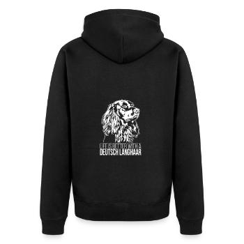 Deutsch Langhaar life is better Hunde Wilsigns - Unisex Premium Bio Zip Hoodie - Schwarz - Hinten - Nico (187cm)