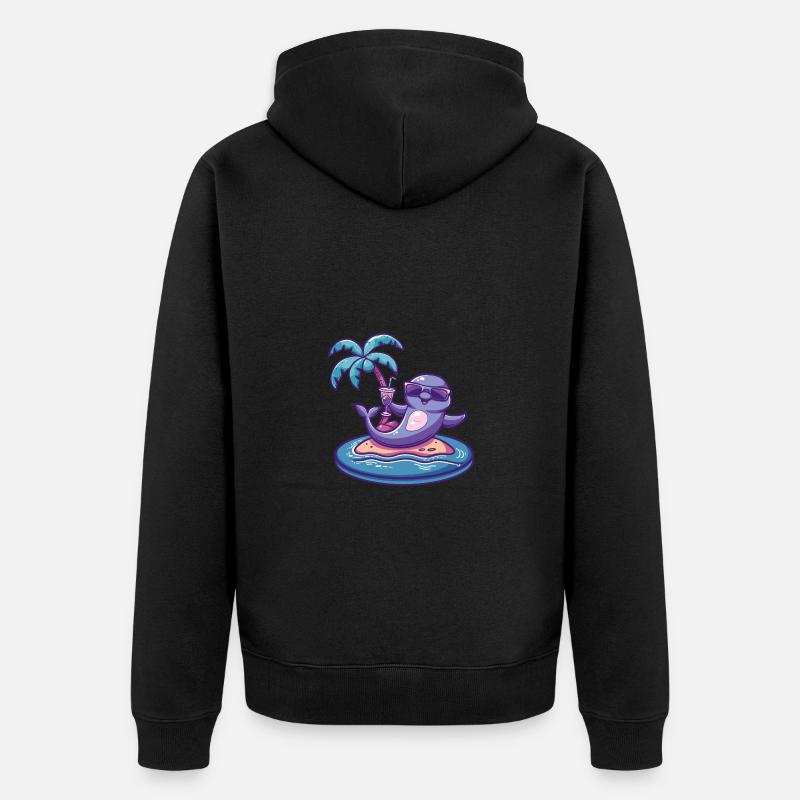 Dolphin Summer Beach Comic - Unisex Premium Organic Zip Hoodie - black