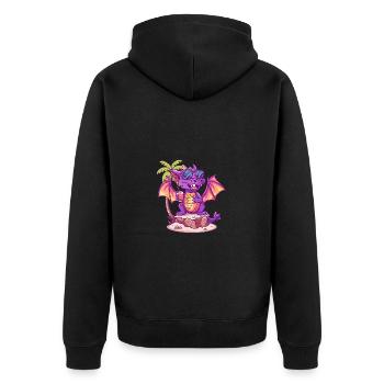 Drache Sommer Strand Comic - Unisex Premium Bio Zip Hoodie - Schwarz - Hinten - Nico (187cm)