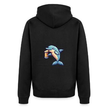 Delfin Beer Pixel - Unisex Premium Organic Zip Hoodie - black - Back - Nico (187cm)