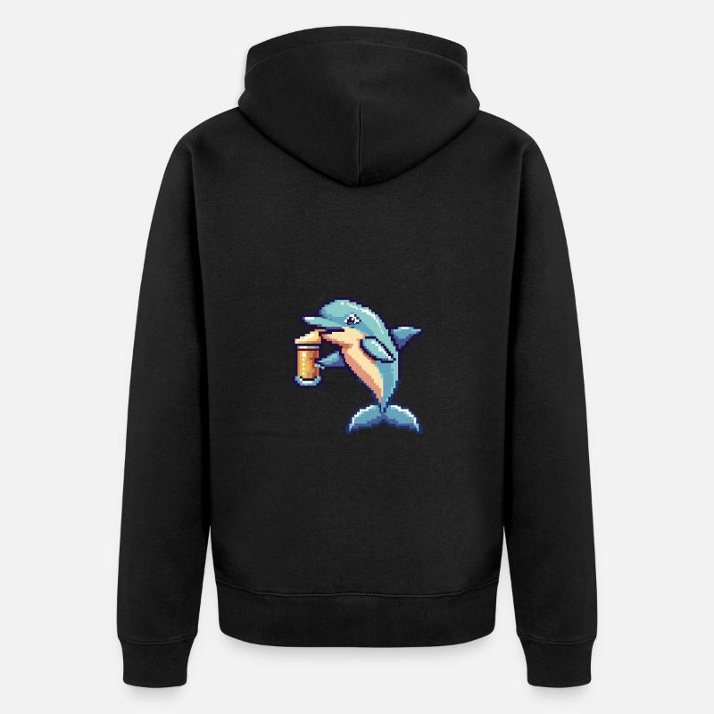 Delfin Bier Pixel - Unisex Premium Bio Zip Hoodie - Schwarz