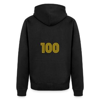 100. 100 JAHRE. 100-JÄHRIGES JUBILÄUM. 100. GEBURTSTAG - Unisex Premium Bio Zip Hoodie - Schwarz - Hinten - Nico (187cm)