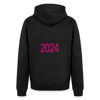 2024. FROHES NEUES JAHR. SILVESTER. NEUJAHR - Unisex Premium Bio Zip Hoodie - Schwarz - Hinten - Nico (187cm)