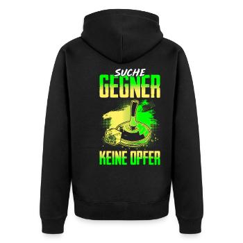 Eisstock Suche Gegner Keine Opfer Stockschütze - Unisex Premium Bio Zip Hoodie - Schwarz - Hinten - Nico (187cm)