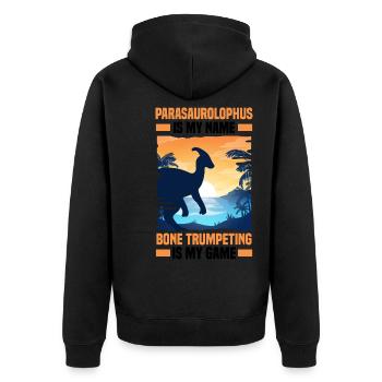 Dinosaurier Sprüche | Paläontologe Dino Geschenke - Unisex Premium Bio Zip Hoodie - Schwarz - Hinten - Nico (187cm)