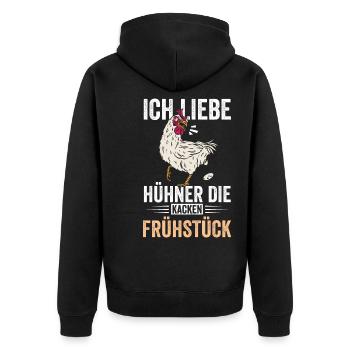 Ich liebe Hühner Ei - Unisex Premium Bio Zip Hoodie - Schwarz - Hinten - Nico (187cm)