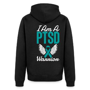 I'm a pstd warrior with teal ribbon for - Unisex Premium Organic Zip Hoodie - black - Back - Nico (187cm)