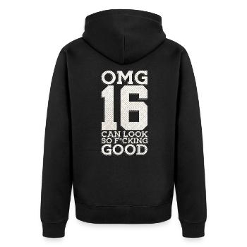 16. GEBURTSTAG 2006 ENDLICH 16 JAHRE ALT SWEET 16 - Unisex Premium Bio Zip Hoodie - Schwarz - Hinten - Nico (187cm)