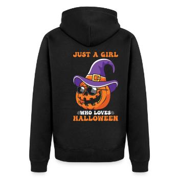 Just a Girl who loves Halloween - Unisex Premium Bio Zip Hoodie - Schwarz - Hinten - Nico (187cm)