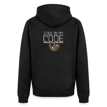 Stuck Code | IT | Entwickler - Unisex Premium Bio Zip Hoodie - Schwarz - Hinten - Nico (187cm)