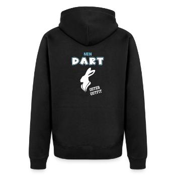 Dart Oster Outfit Dartspieler Ostern Darten - Unisex Premium Bio Zip Hoodie - Schwarz - Hinten - Nico (187cm)