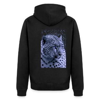 Schneeleopard Blaue Augen - Unisex Premium Bio Zip Hoodie - Schwarz - Hinten - Nico (187cm)