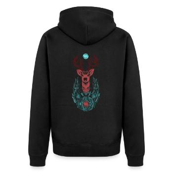 Der Hirsch - Unisex Premium Bio Zip Hoodie - Schwarz - Hinten - Nico (187cm)