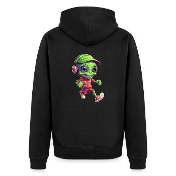 Green Alien Jogger with Headphones - Unisex Premium Organic Zip Hoodie - black - Back - Nico (187cm)