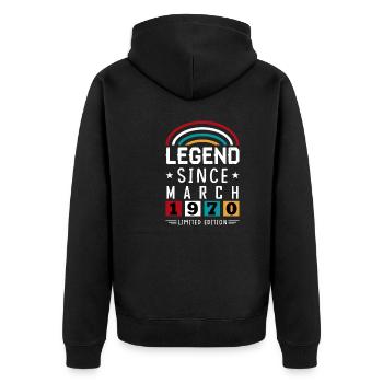 1970 Legend Since Birthday Gift March - Unisex Premium Organic Zip Hoodie - black - Back - Nico (187cm)