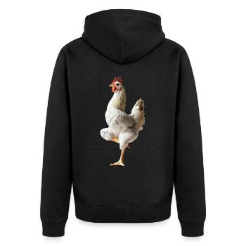 Huhn - Unisex Premium Bio Zip Hoodie - Schwarz - Hinten - Nico (187cm)