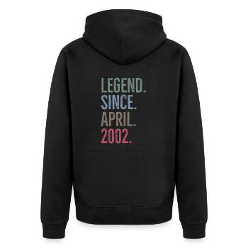 Legende seit April 2002 - Unisex Premium Bio Zip Hoodie - Schwarz - Hinten - Nico (187cm)
