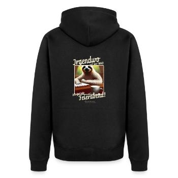Bürohumor Sprüche-Design Feierabend und Faultier - Unisex Premium Bio Zip Hoodie - Schwarz - Hinten - Nico (187cm)