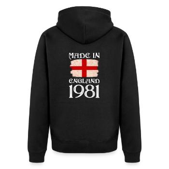 Made in England 1981 - St George's Day - English - Unisex Premium Organic Zip Hoodie - black - Back - Nico (187cm)