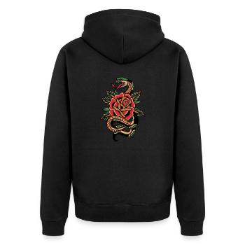 old school tattoo stil schlange mit rose - Unisex Premium Bio Zip Hoodie - Schwarz - Hinten - Nico (187cm)