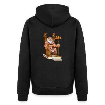 Zeus auf dem Thron - Unisex Premium Bio Zip Hoodie - Schwarz - Hinten - Nico (187cm)