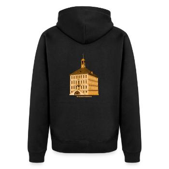 Bischofswerda Rathaus Oberlausitz Sachsen - Unisex Premium Bio Zip Hoodie - Schwarz - Hinten - Nico (187cm)