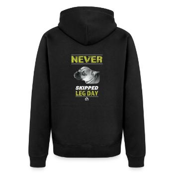 Never Skipped Legday - Unisex Premium Bio Zip Hoodie - Schwarz - Hinten - Nico (187cm)