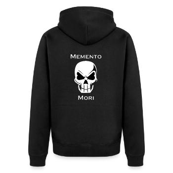 Memento Mori Skull Minimal - Unisex Premium Bio Zip Hoodie - Schwarz - Hinten - Nico (187cm)