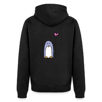 Pinguin mit Herzballon - Unisex Premium Bio Zip Hoodie - Schwarz - Hinten - Nico (187cm)