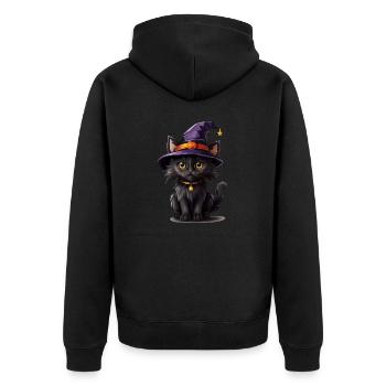 Helloween Pumpkin Cat - Unisex Premium Organic Zip Hoodie - black - Back - Nico (187cm)