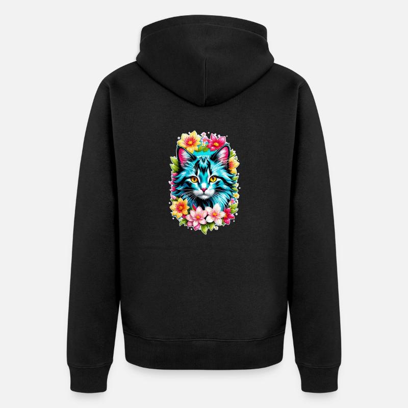 chat et fleur aquarelle - Veste à capuche bio Premium Unisexe - noir