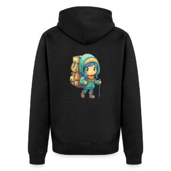 Wandern, nicht nur für Kinder - Unisex Premium Bio Zip Hoodie - Schwarz - Hinten - Nico (187cm)