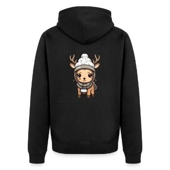Reh Geweih Winter Tier Baby Comic - Unisex Premium Bio Zip Hoodie - Schwarz - Hinten - Nico (187cm)