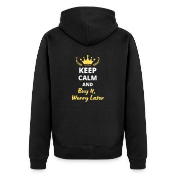 “Keep Calm and Buy It, Worry Later” - Shopping - Veste à capuche bio Premium Unisexe - noir - Dos - Nico (187cm)