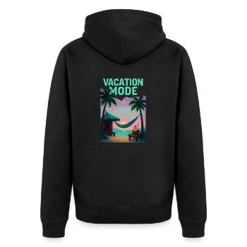 Vacation Mode – Pixel-Strandshirt mit Urlaubsfeeli - Unisex Premium Bio Zip Hoodie - Schwarz - Hinten - Nico (187cm)
