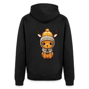 Reh Niedlich Comic Winter - Unisex Premium Bio Zip Hoodie - Schwarz - Hinten - Nico (187cm)