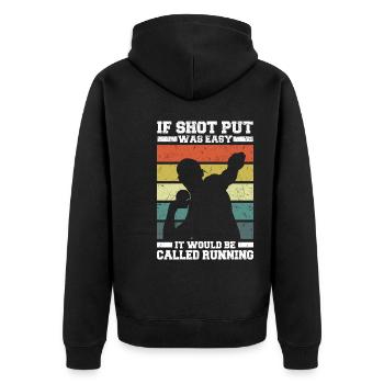 Kugelstoßen - Unisex Premium Bio Zip Hoodie - Schwarz - Hinten - Nico (187cm)