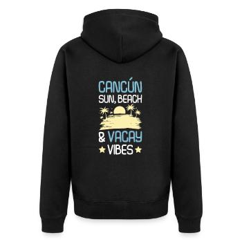 Cancun Sommer Spruch - Unisex Premium Bio Zip Hoodie - Schwarz - Hinten - Nico (187cm)