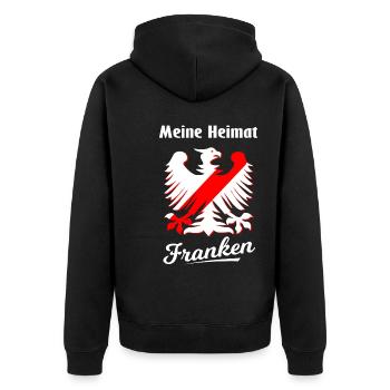Zuhause in Franken - Unisex Premium Bio Zip Hoodie - Schwarz - Hinten - Nico (187cm)