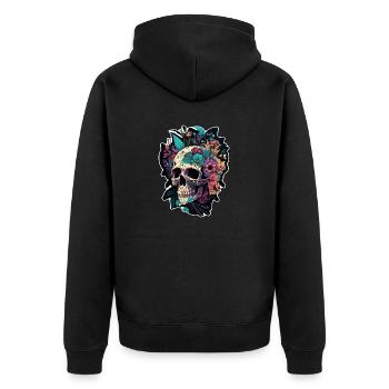 Human Skull & Flowers 5 - Unisex Premium Organic Zip Hoodie - black - Back - Nico (187cm)