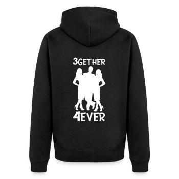 Polyamorie Throuple Geschenk 3gether 4ever Poly - Unisex Premium Bio Zip Hoodie - Schwarz - Hinten - Nico (187cm)