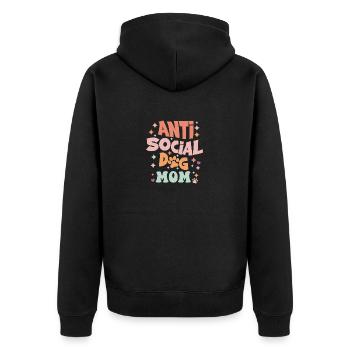 Kleidung Hundemama Antisocial dog mom lustig - Unisex Premium Bio Zip Hoodie - Schwarz - Hinten - Nico (187cm)